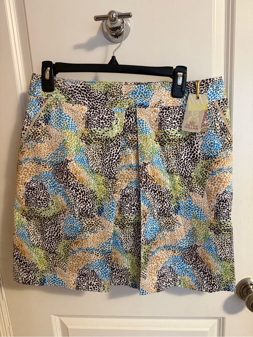 Peter Millar Multicolor Dot-Print Skort in Blue, Green & Tan, Size 10, NWT